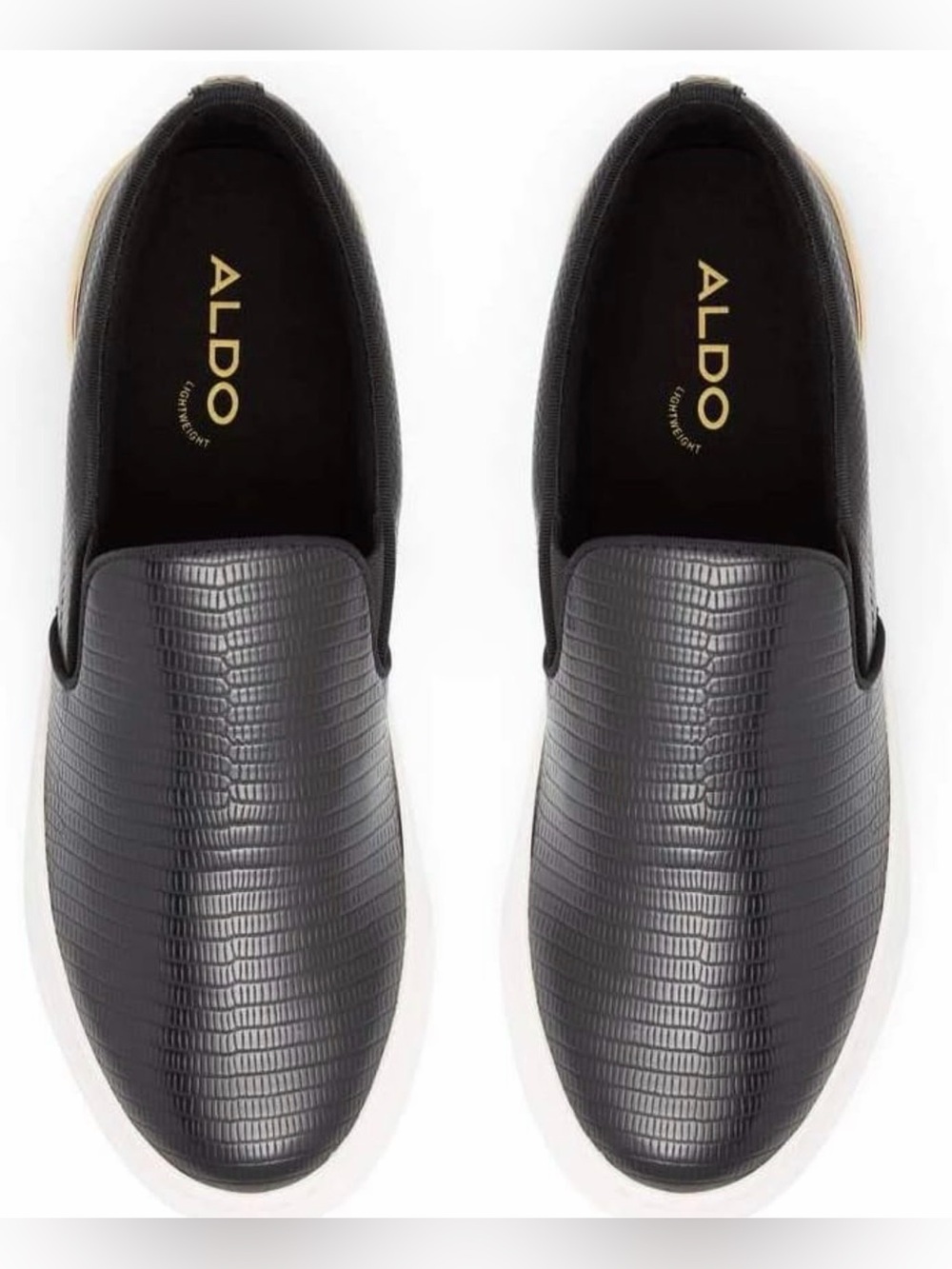 ALDO Black Textured Slip-On Sneakers with White Sole